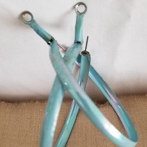 Sparkly Blue Iridescent hoop earrings